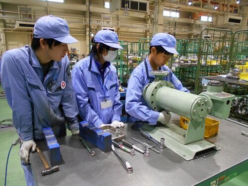 Assembling pumps in the Assembly & Testing Section.